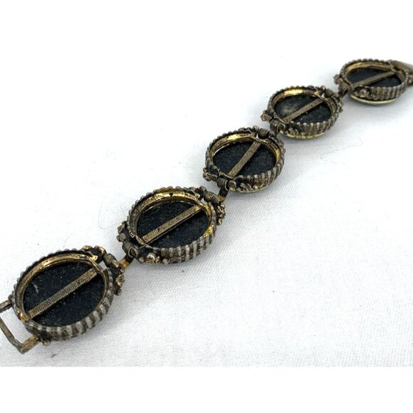 Confetti Lucite Bracelet and Clip on Earrings Black Gold 8.5" Vtg Unsigned - Picture 6 of 8